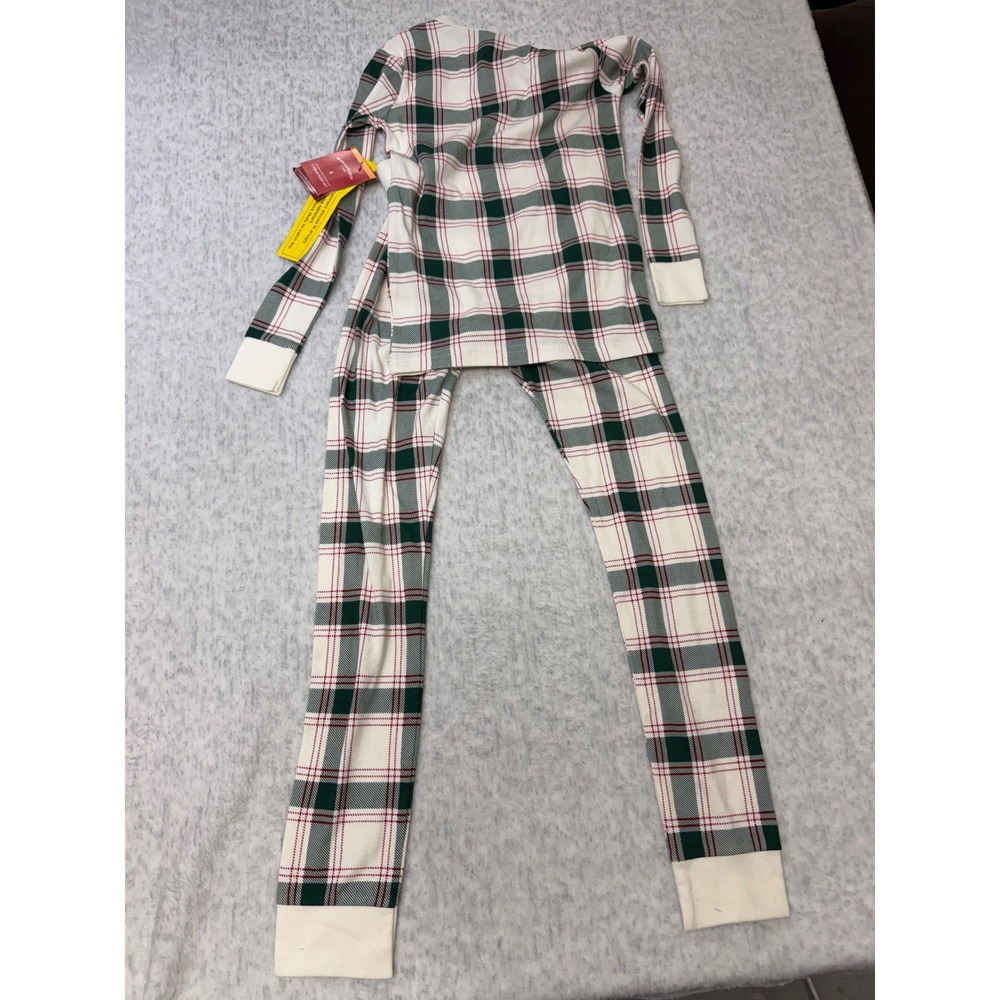 Wondershop Kids Size 8 Plaid 2-Piece Pajama Sleep Set Green Red Cream RWLZ14